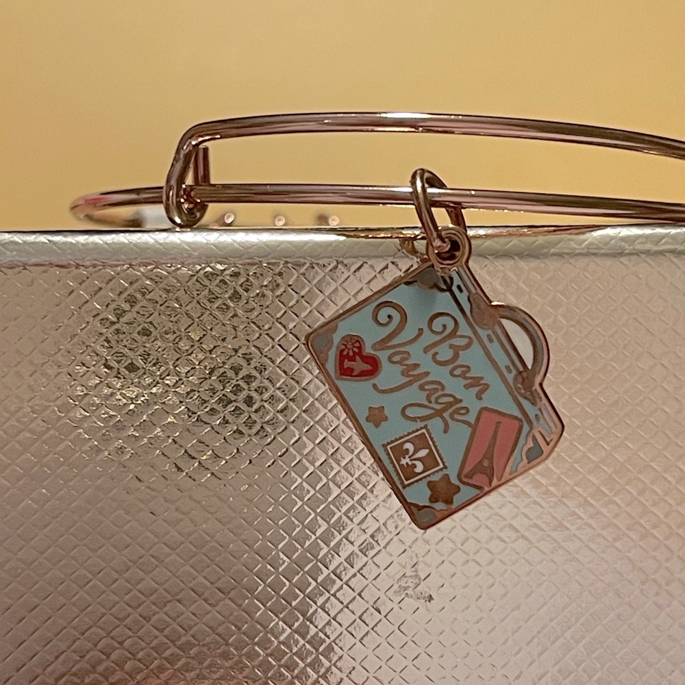Bon Voyage Color Infusion Charm Bangle - Shiny Rose Gold Finish